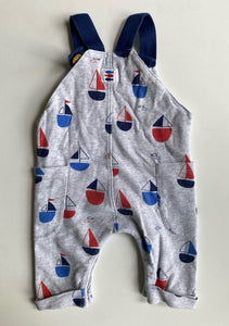 Purebaby baby size 0-3 months grey blue sailboats one-piece romper, VGUC