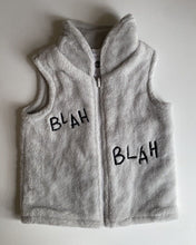 Load image into Gallery viewer, Sookibaby baby size 18-24 months grey fluffy zip up vest Blah Blah, VGUC
