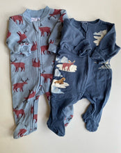 Load image into Gallery viewer, Dymples baby size 0-3 months x2 one-piece blue deers woodland, VGUC
