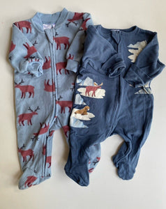 Dymples baby size 0-3 months x2 one-piece blue deers woodland, VGUC