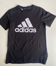 Load image into Gallery viewer, Adidas kids size 11-12 years black white logo short sleeve t-shirt top, VGUC
