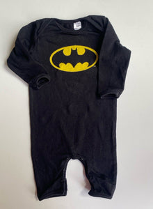 Cotton On x Batman baby size 0-3 months black one-piece yellow bat logo, VGUC