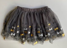 Load image into Gallery viewer, First Impressions baby girl size 12-18 months grey gold bows tutu skirt, VGUC
