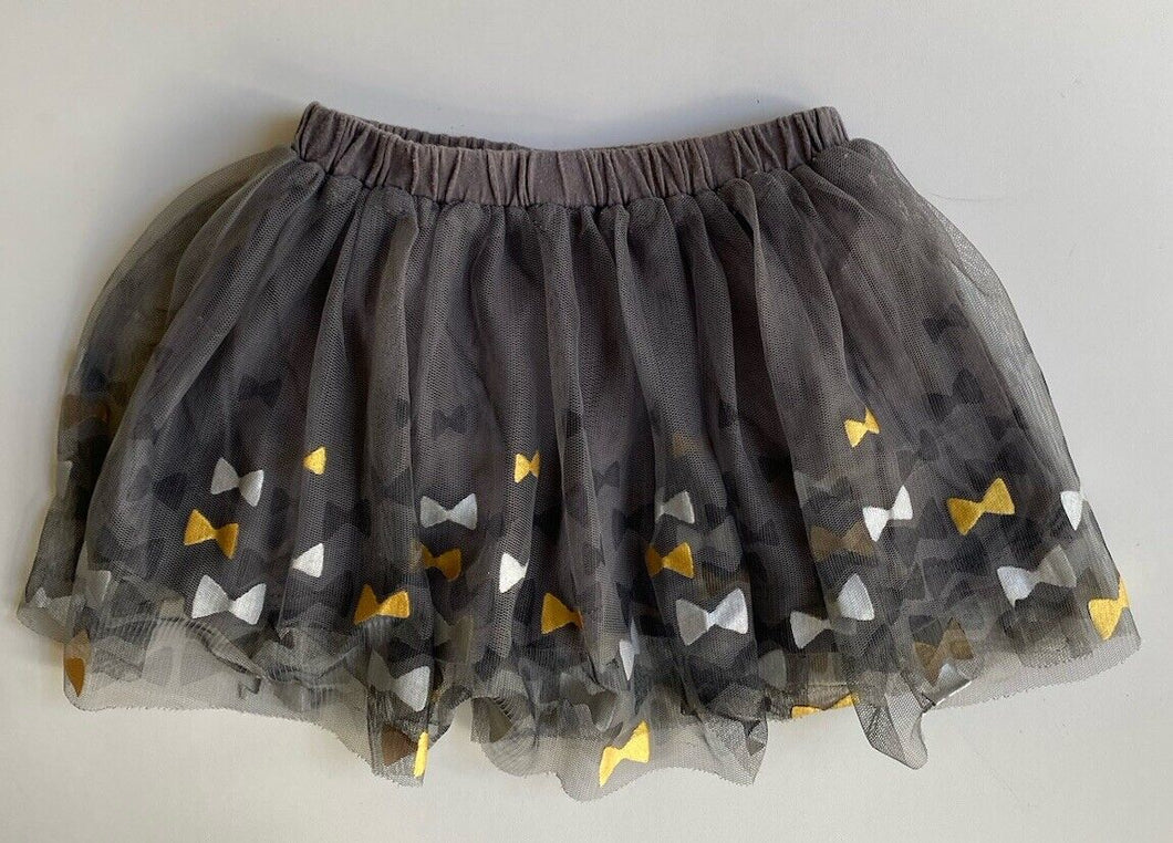 First Impressions baby girl size 12-18 months grey gold bows tutu skirt, VGUC