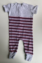 Load image into Gallery viewer, Bebe by Minihaha baby size 6-9 months grey blue red stripe one-piece, VGUC
