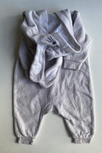 Kids & Co. baby size 0-3 months grey velour hooded bunny one-piece, VGUC