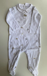 Little White Company baby size 6-9 months white collared one-piece lion, VGUC