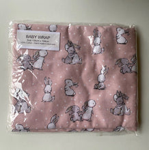 Load image into Gallery viewer, Handmade baby girl size 106cms x 104cms pink cotton baby wrap bunnies, BNWT
