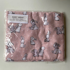 Handmade baby girl size 106cms x 104cms pink cotton baby wrap bunnies, BNWT