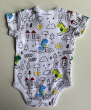 Load image into Gallery viewer, Mobi Minors baby boy size 0-3 months white bodysuit top t-shirt dinosaurs, VGUC
