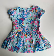 Load image into Gallery viewer, Bonds baby girl size 6-12 months blue floral butterfly dress, VGUC
