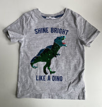 Load image into Gallery viewer, H&amp;M kids boys size 5-6 grey t-shirt sequin dinosaur, VGUC
