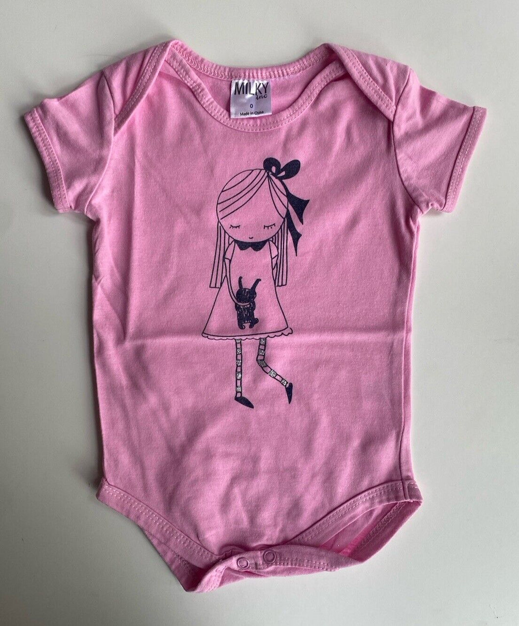 Milky Inc baby girl size 6-12 months pink short sleeve bodysuit top girl, VGUC