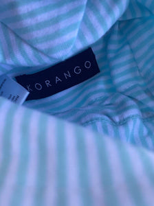 Korango baby size 0-3 months pale blue white stripe sun hat strap, VGUC