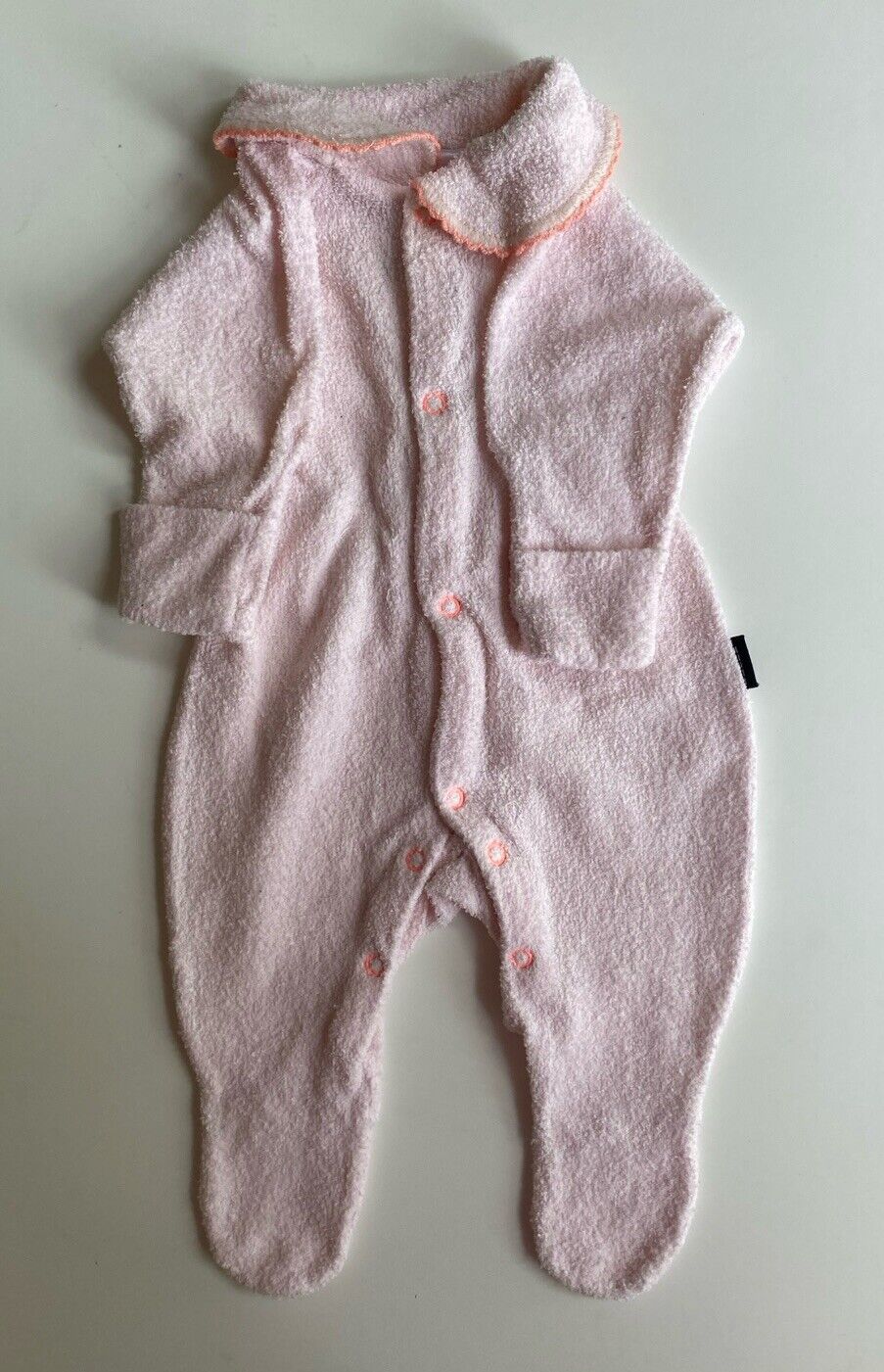 Bonds baby girl size 0-3 months pink collared Terry towelling wondersuit, VGUC