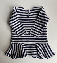 Load image into Gallery viewer, Seed baby girl size 6-12 months navy white stripe knit dress, VGUC
