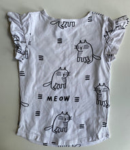 Load image into Gallery viewer, Littlehorn kids girls size 7 white black cats short sleeve top, GUC
