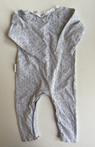 Purebaby baby girl size 3-6 months grey spotted one-piece floral, VGUC