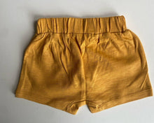 Load image into Gallery viewer, Purebaby baby size 0-3 months mustard yellow elastic waist shorts, VGUC
