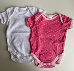 Baby Club baby girl size 0-3 months x2 t-shirt bodysuits pink white, VGUC