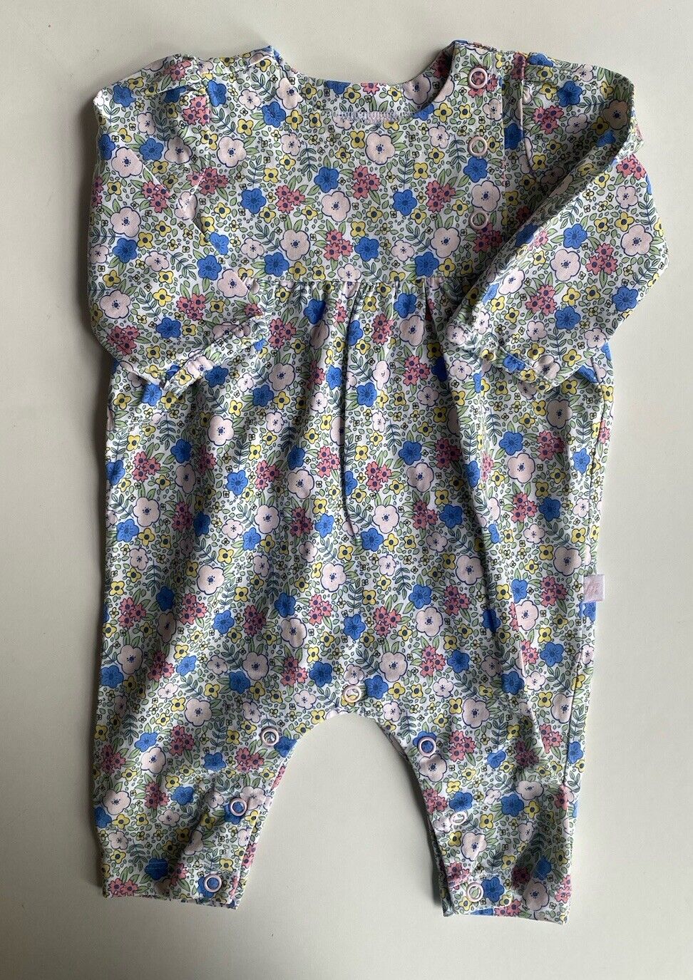 Marquise baby girl size 0-3 months pink green blue floral one-piece, EUC