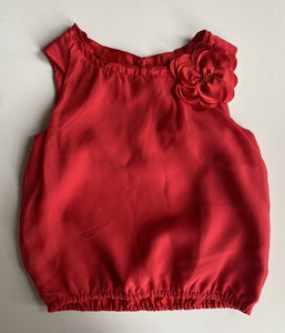 Origami kids girls size 7 red sleeveless party top blouse flower, VGUC