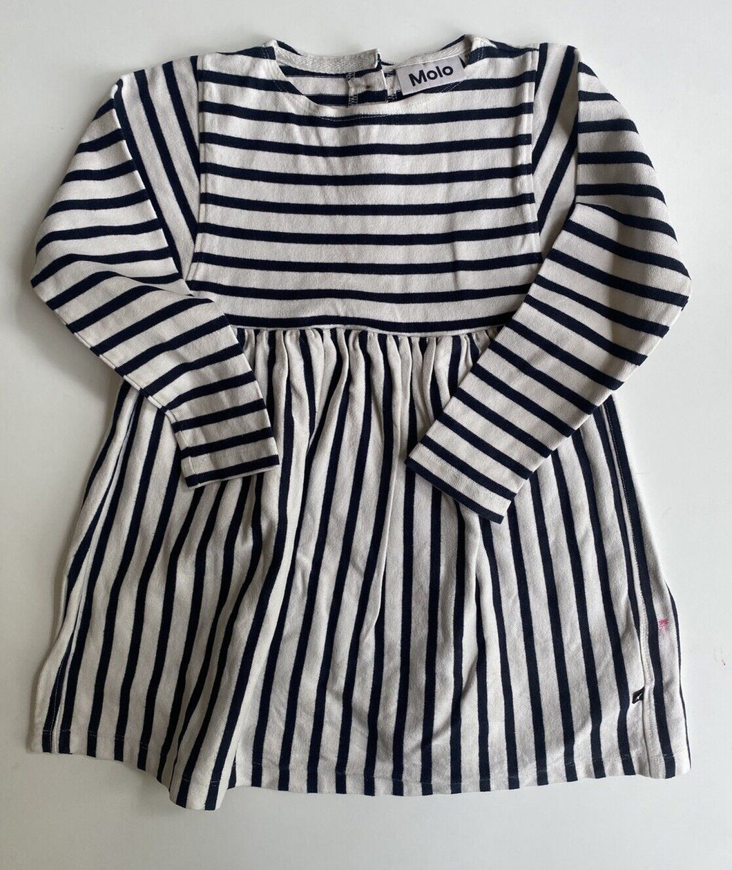 Molo kids girls size 98/104 approx. 3-4 years blue stripe dress, GUC