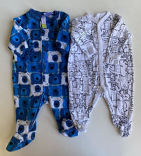 Load image into Gallery viewer, Dymples baby size 0-3 months blue white animals x2 one-pieces, VGUC
