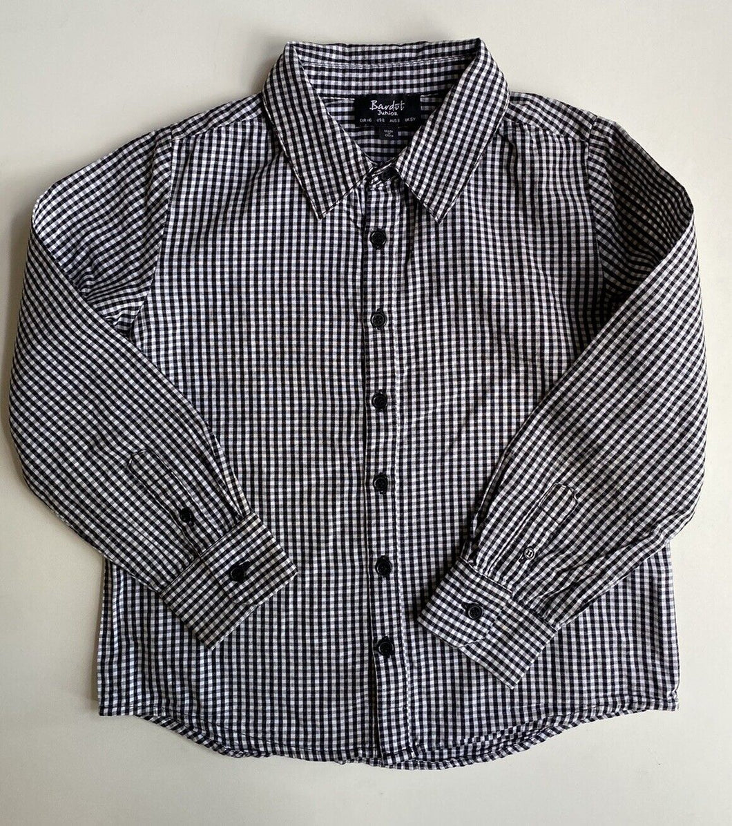 Bardot Junior kids boys size 6 black white check collared shirt, VGUC