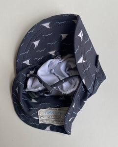 Bedhead baby size 3-6 months grey shark fin swim cap sun hat strap, GUC