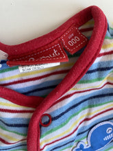 Load image into Gallery viewer, Sprout baby size 0-3 months red blue stripe one-piece whale, VGUC
