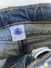 Load image into Gallery viewer, Petit Bateau baby sizde 3-6 months dark blue denim pull on jeans pants, EUC
