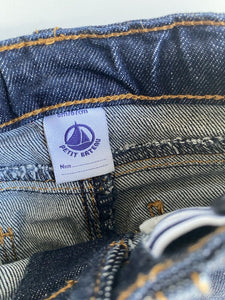 Petit Bateau baby sizde 3-6 months dark blue denim pull on jeans pants, EUC