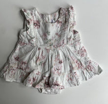 Load image into Gallery viewer, Bebe by Minihaha baby girl size 0-3 months white pink floral dress, VGUC
