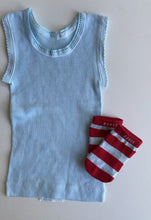 Load image into Gallery viewer, Bonds baby size 0-3 months pale blue vest singlet red blue socks bundle, VGUC
