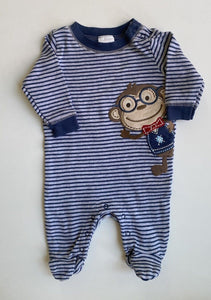 Babies R Us baby size newborn grey blue stripe one-piece monkey, VGUC