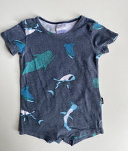 Load image into Gallery viewer, Bonds baby size 0-3 months grey sharks romper, GUC
