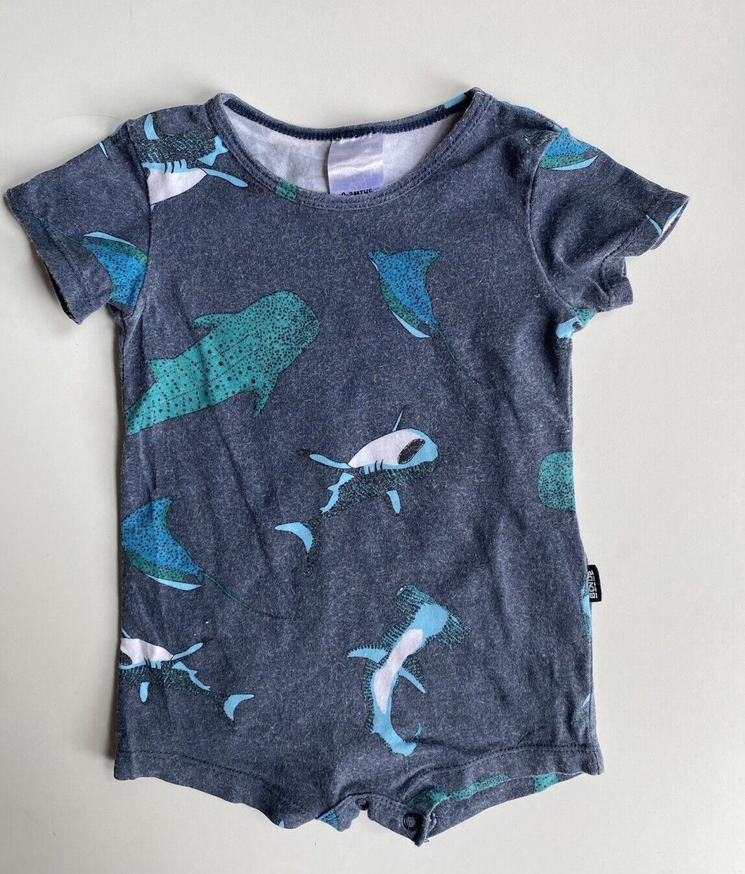 Bonds baby size 0-3 months grey sharks romper, GUC