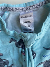 Load image into Gallery viewer, Bonds baby size 0-3 months zippy wondersuit romper blue grey dinosaurs, VGUC
