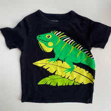 Load image into Gallery viewer, Place kids toddler size 3 black t-shirt green lizard, VGUC
