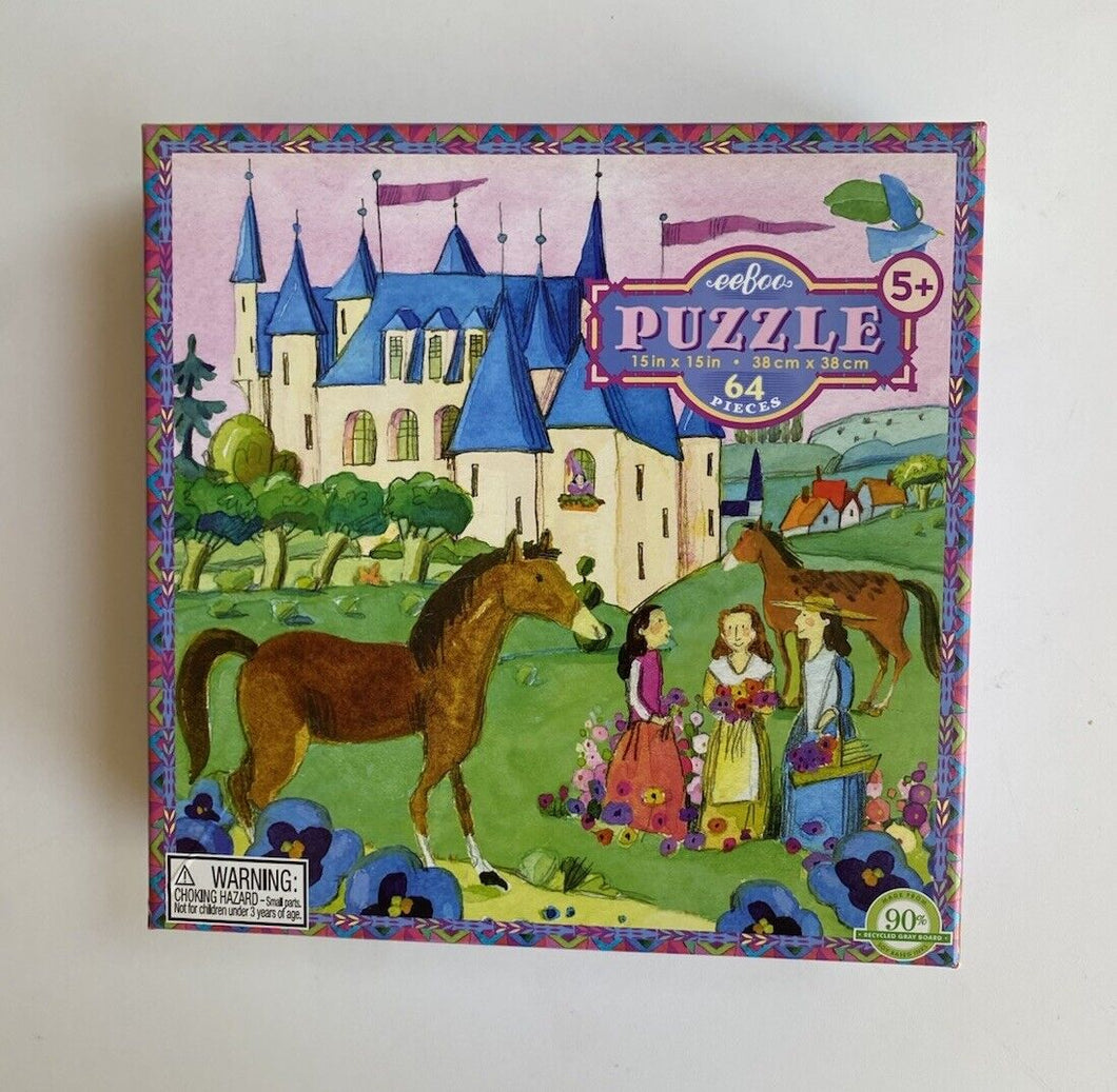 eeBoo kids jigsaw puzzle 64 pieces 5+ years castle horses, VGUC