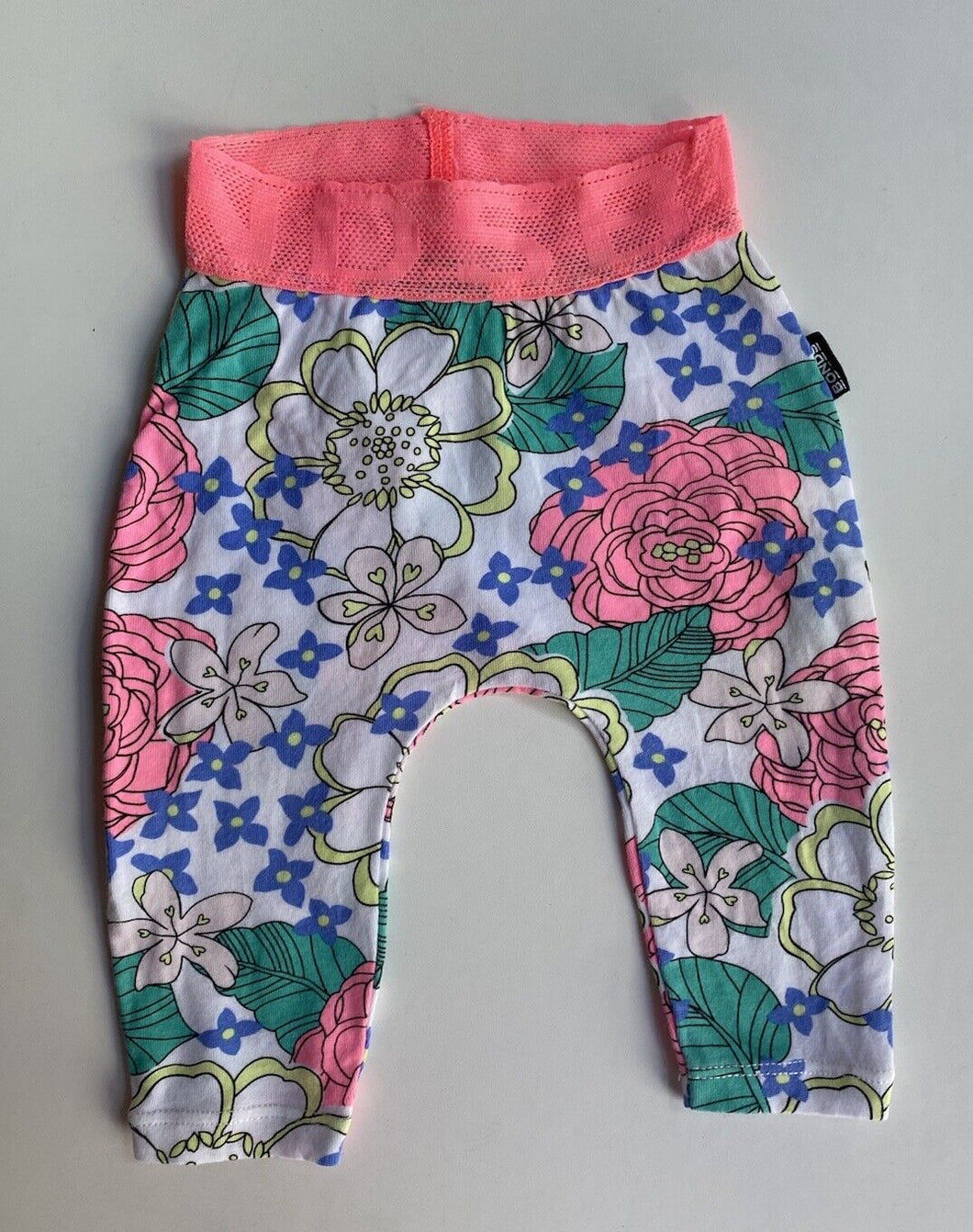 Bonds baby girl size 0-3 months pink blue floral stretch leggings pants, VGUC