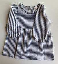 Load image into Gallery viewer, Seed baby girl size 12-18 months navy blue white stripe dress, VGUC
