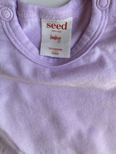 Load image into Gallery viewer, Seed baby girl size newborn purple frill sleeve bodysuit top, VGUC
