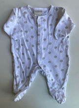 Load image into Gallery viewer, Marquise baby size newborn white grey spotted one-piece, VGUC
