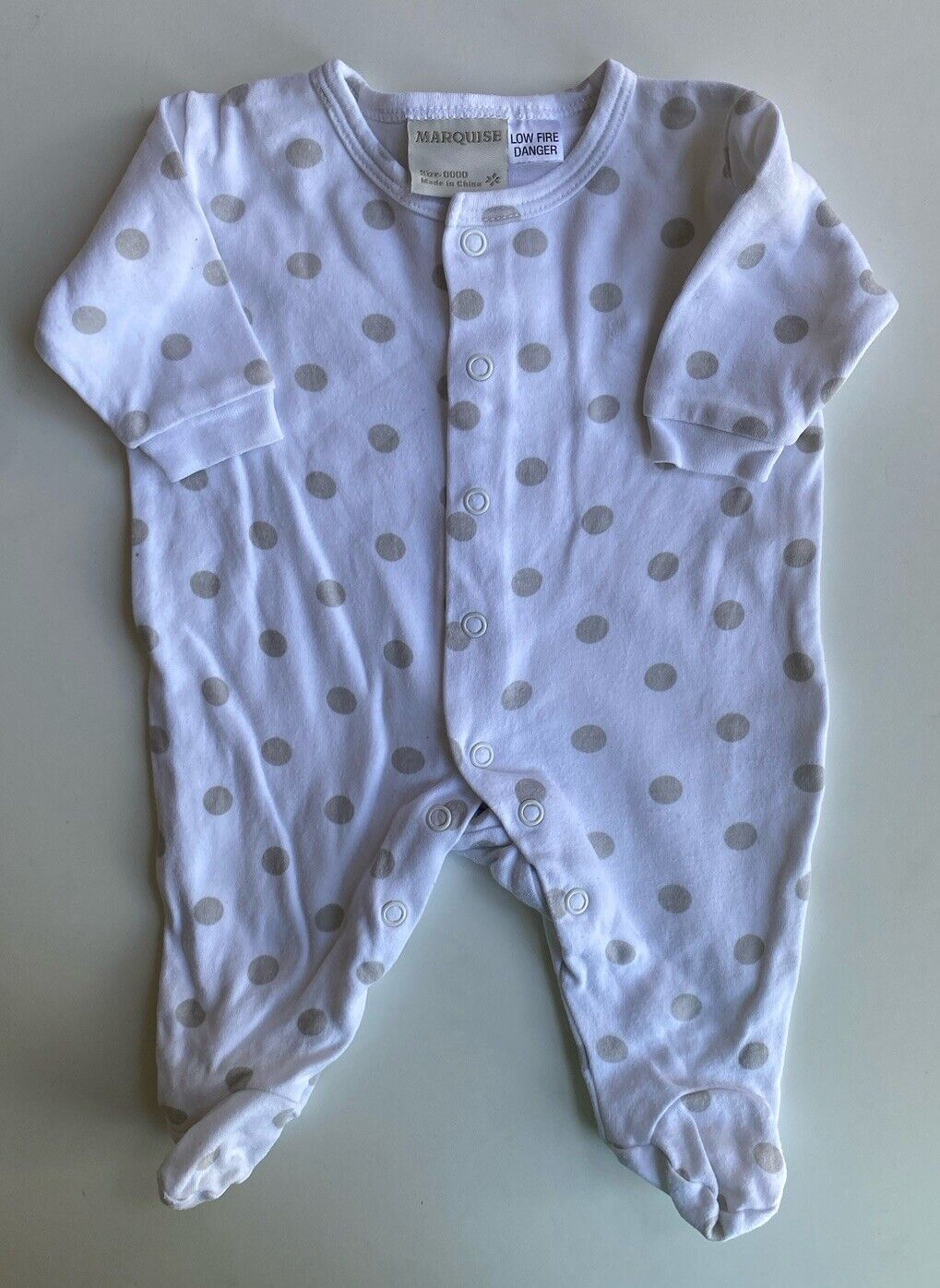 Marquise baby size newborn white grey spotted one-piece, VGUC