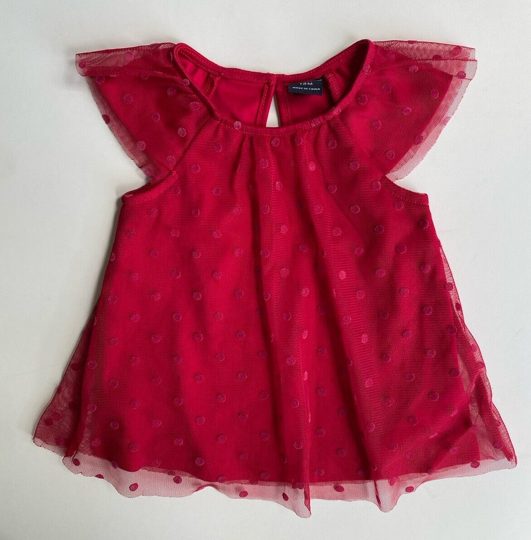 Nautica baby girl size 9-12 months pink spotted short sleeve top, EUC