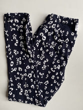 Load image into Gallery viewer, Decjuba kids girls size M (12 years) navy blue white leopard print leggings VGUC
