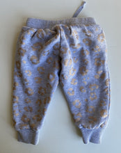 Load image into Gallery viewer, Cotton On baby size 12-18 months grey gold leopard print track pants, VGUC
