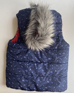 Seed kids girls size 8 red blue leopard print reversible zip up vest, VGUC